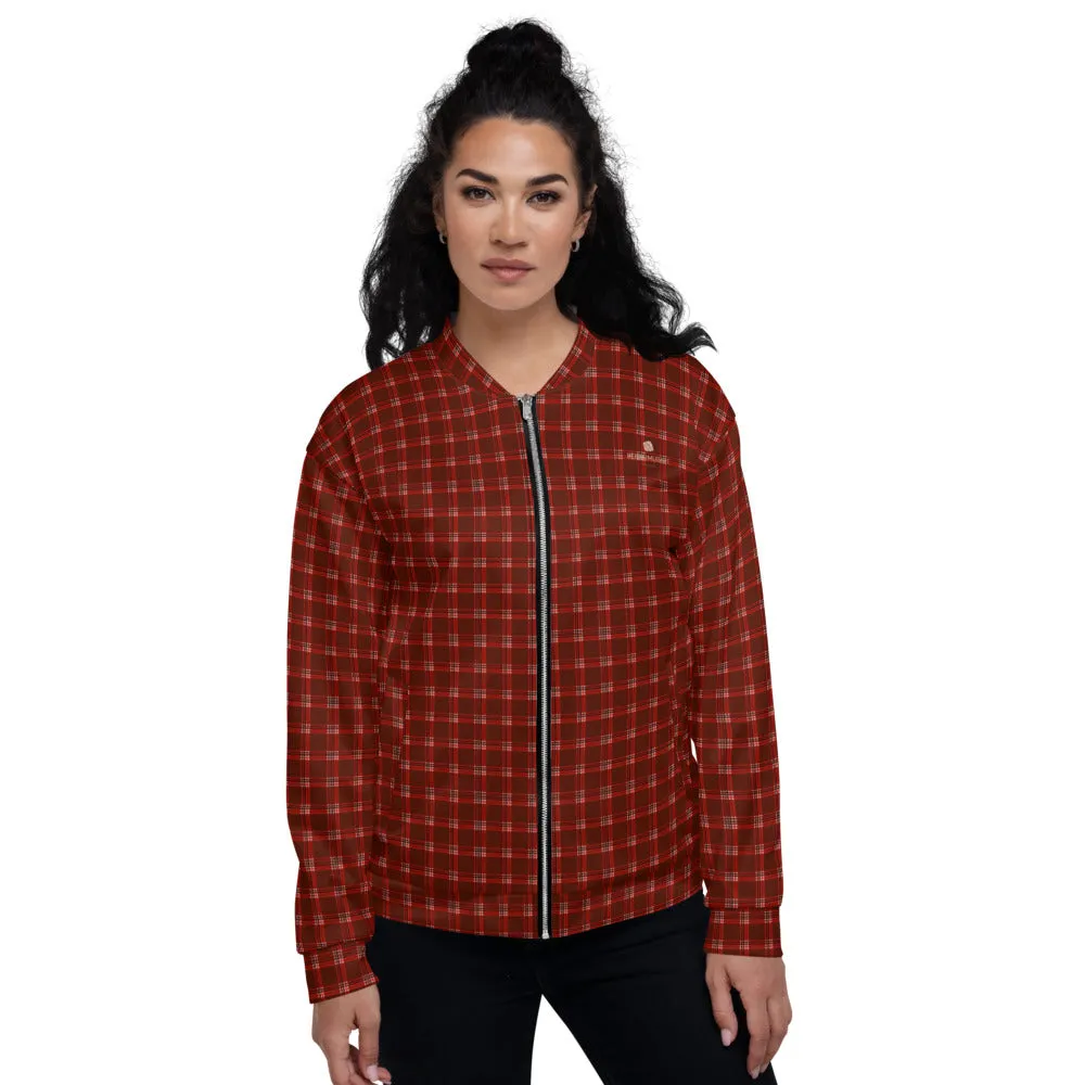 Red Plaid Print Bomber Jacket, Classic Unisex Bomber Jacket For Men/ Women-Made in EU