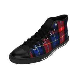 Red Plaid Women's Sneakers, Classic Blue Plaid Tartan Print High Top Sneakers Tennis Shoes