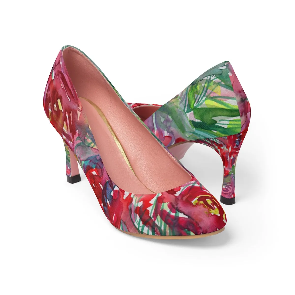 Red Rose Floral Print Comfortable Unique Women's 3" High Heels (US Size: 5-11)