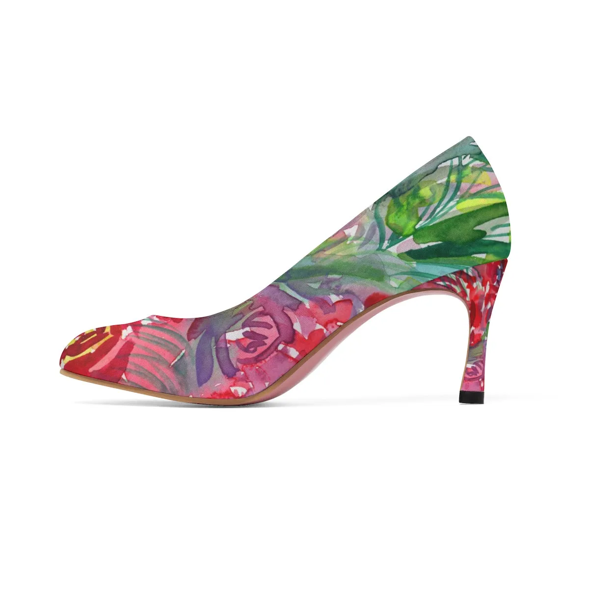 Red Rose Floral Print Comfortable Unique Women's 3" High Heels (US Size: 5-11)