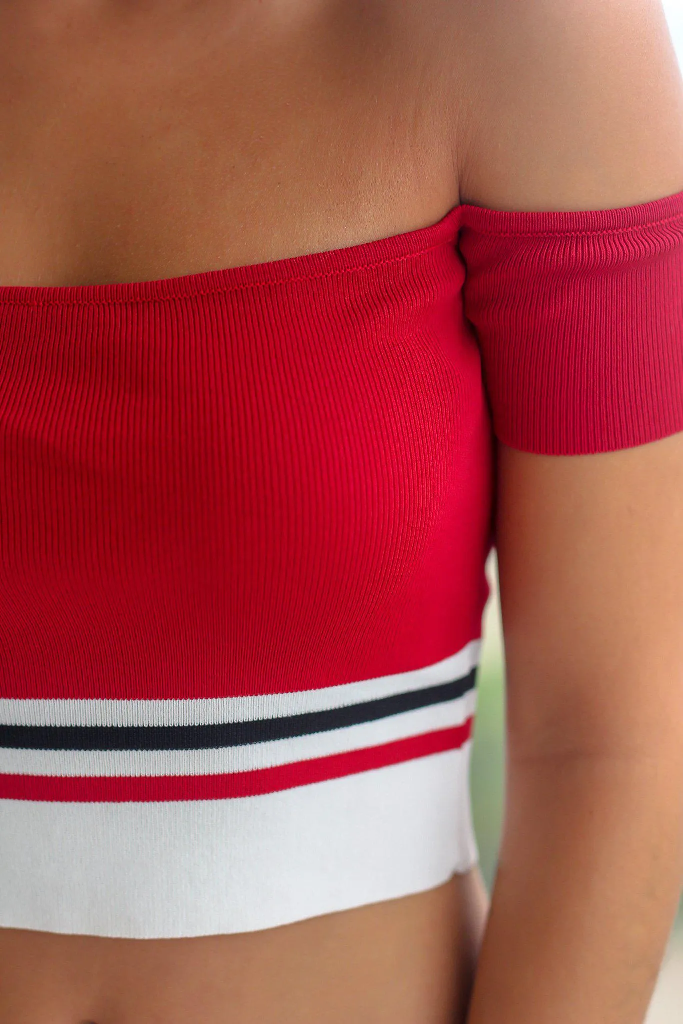 Red Striped Off Shoulder Crop Top