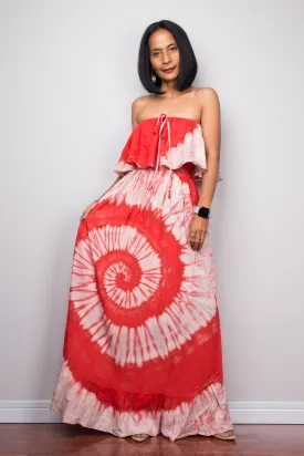 Red Tie Dye Drop Waist Dress