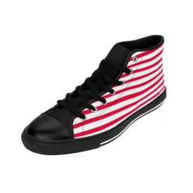 Red White Striped Men's Sneakers, Red Modern Stripes Men's Designer Tennis Running Shoes (US Size: 6-14)