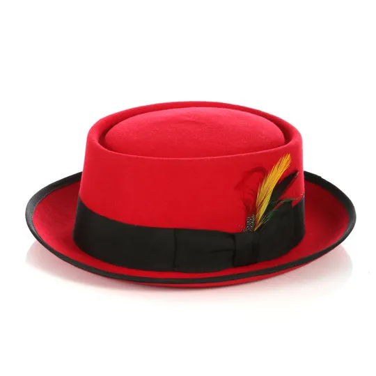 Red Wool Felt Pork Pie Hat