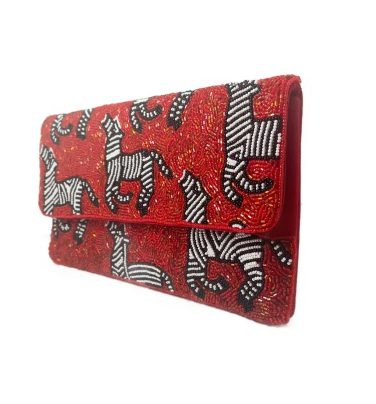 Red Zebra Beaded Clutch