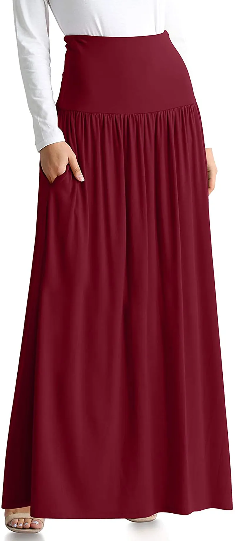 Reg and Plus Size Maxi Skirts for Women Long Length Skirts with Pockets Beach SwimCoverup,Night Out,Casual Office,Party