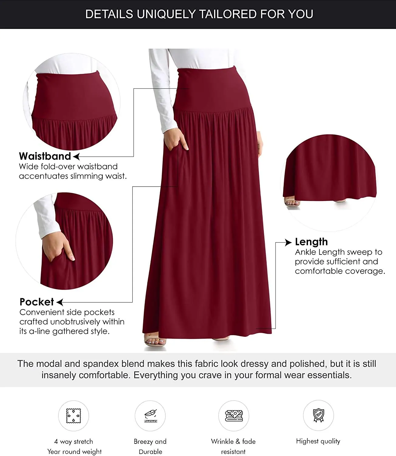 Reg and Plus Size Maxi Skirts for Women Long Length Skirts with Pockets Beach SwimCoverup,Night Out,Casual Office,Party