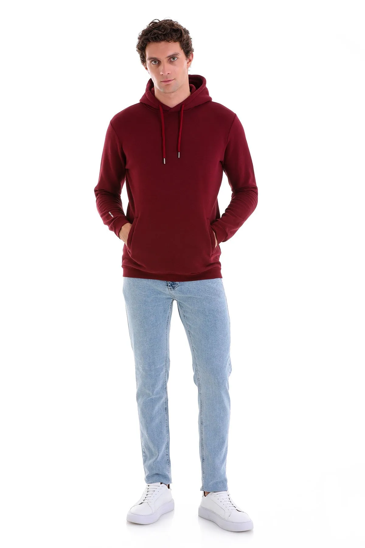 Regular Fit Cotton Blend Burgundy Hooded Sweatshirt