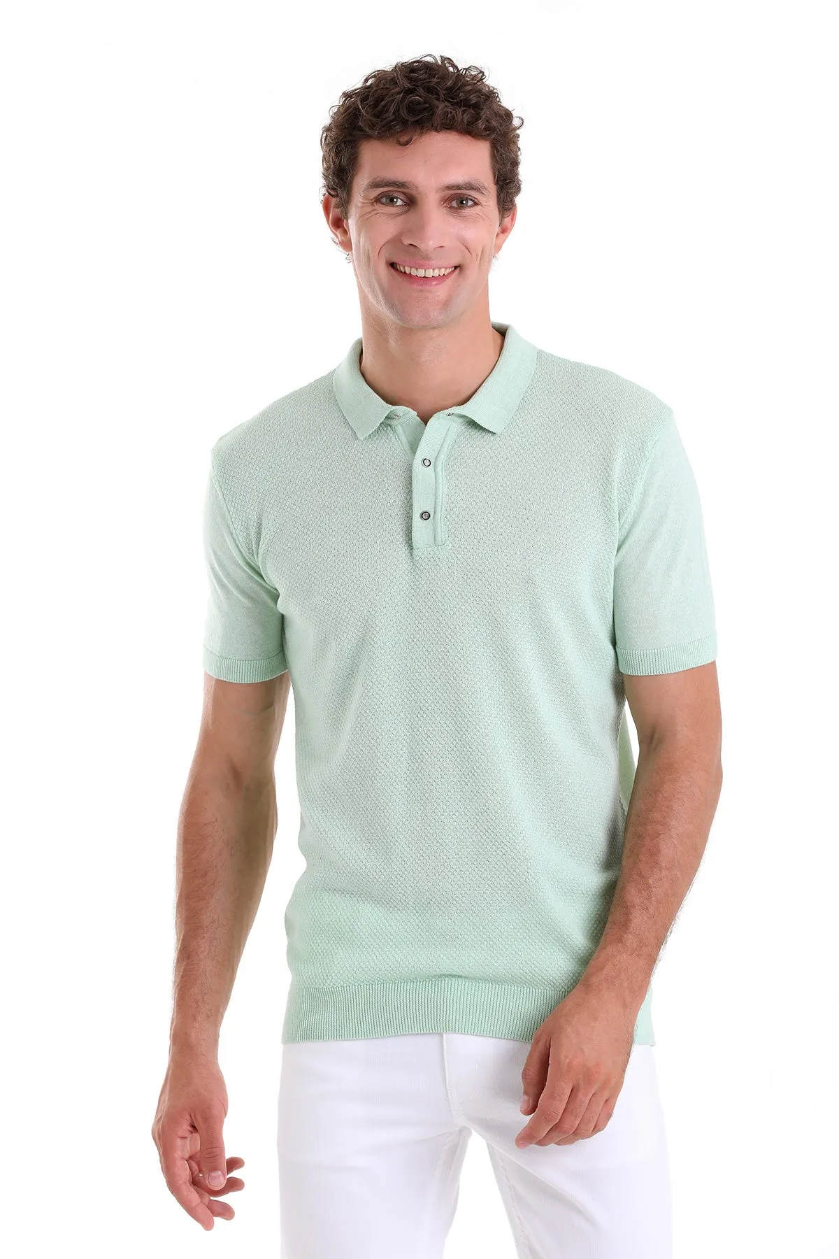 Regular Fit Cotton Blend Green Water Polo T-Shirt