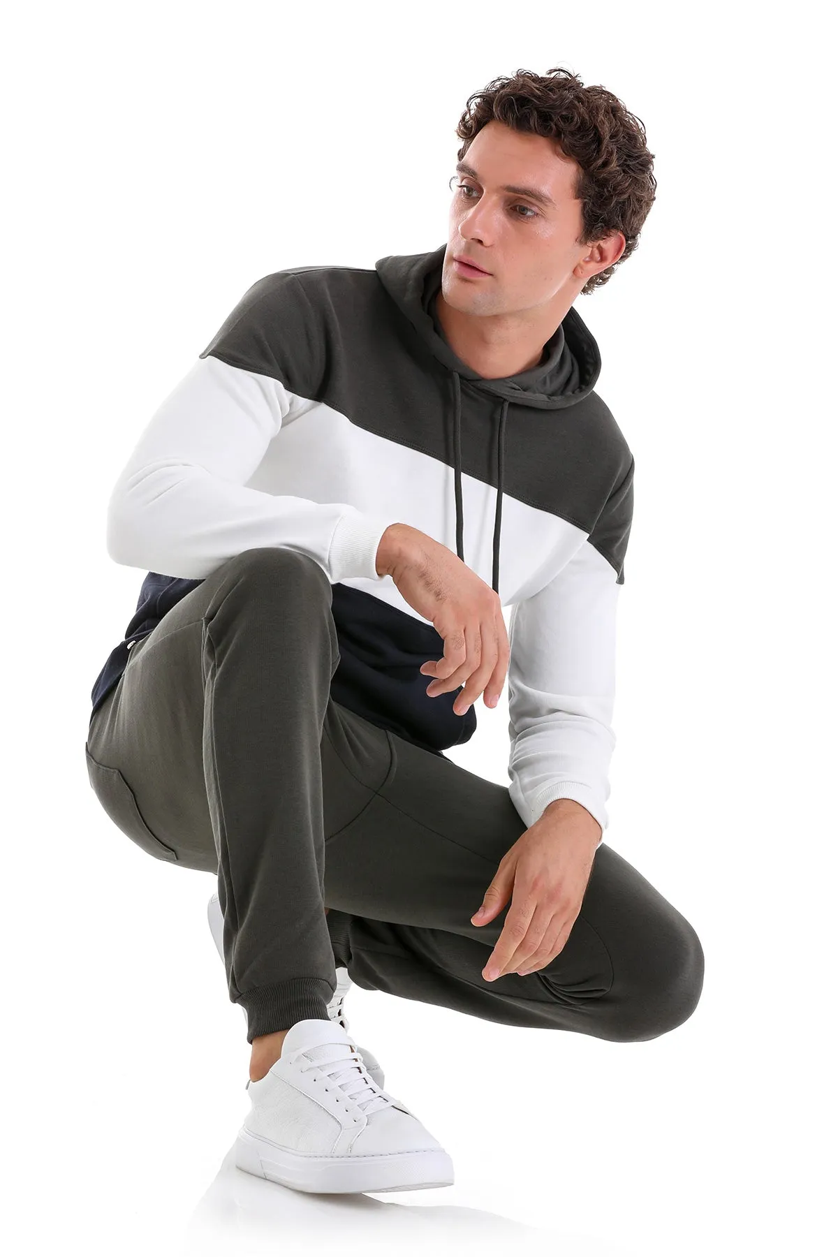 Regular Fit Navy Cotton Blend Hooded Sweatshirt