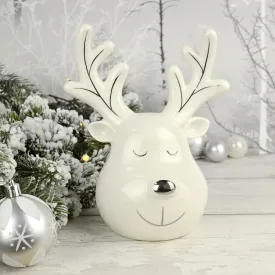 Reindeer Head Christmas Ornament White Ceramic Silver 20cm