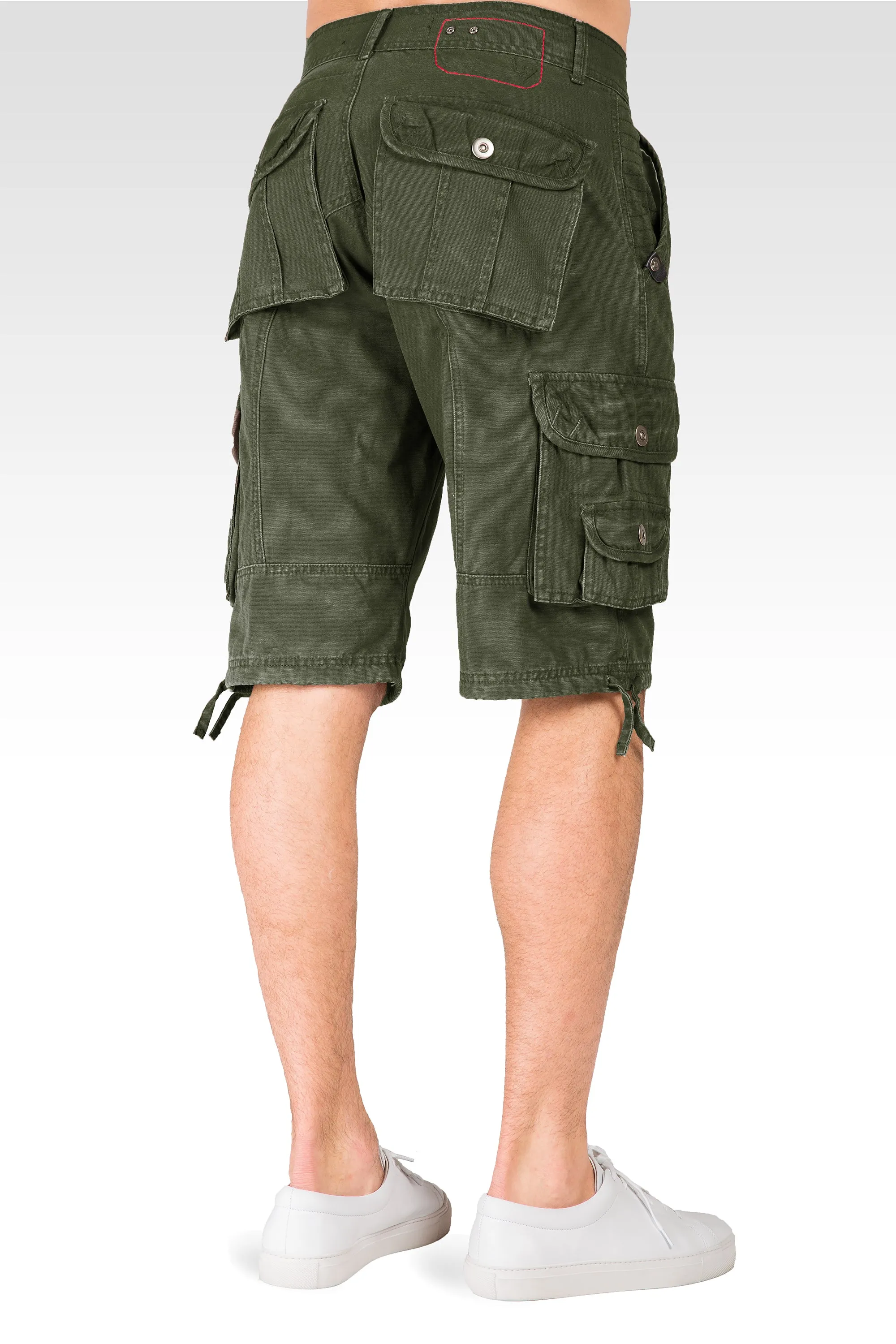 Relaxed Fit Mid-Rise Fatigue Olive Premium Canvas 13" Utility Shorts Cargo Pockets