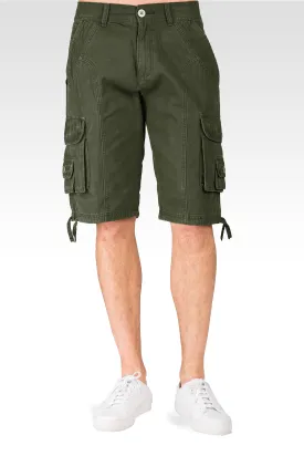 Relaxed Fit Mid-Rise Fatigue Olive Premium Canvas 13" Utility Shorts Cargo Pockets