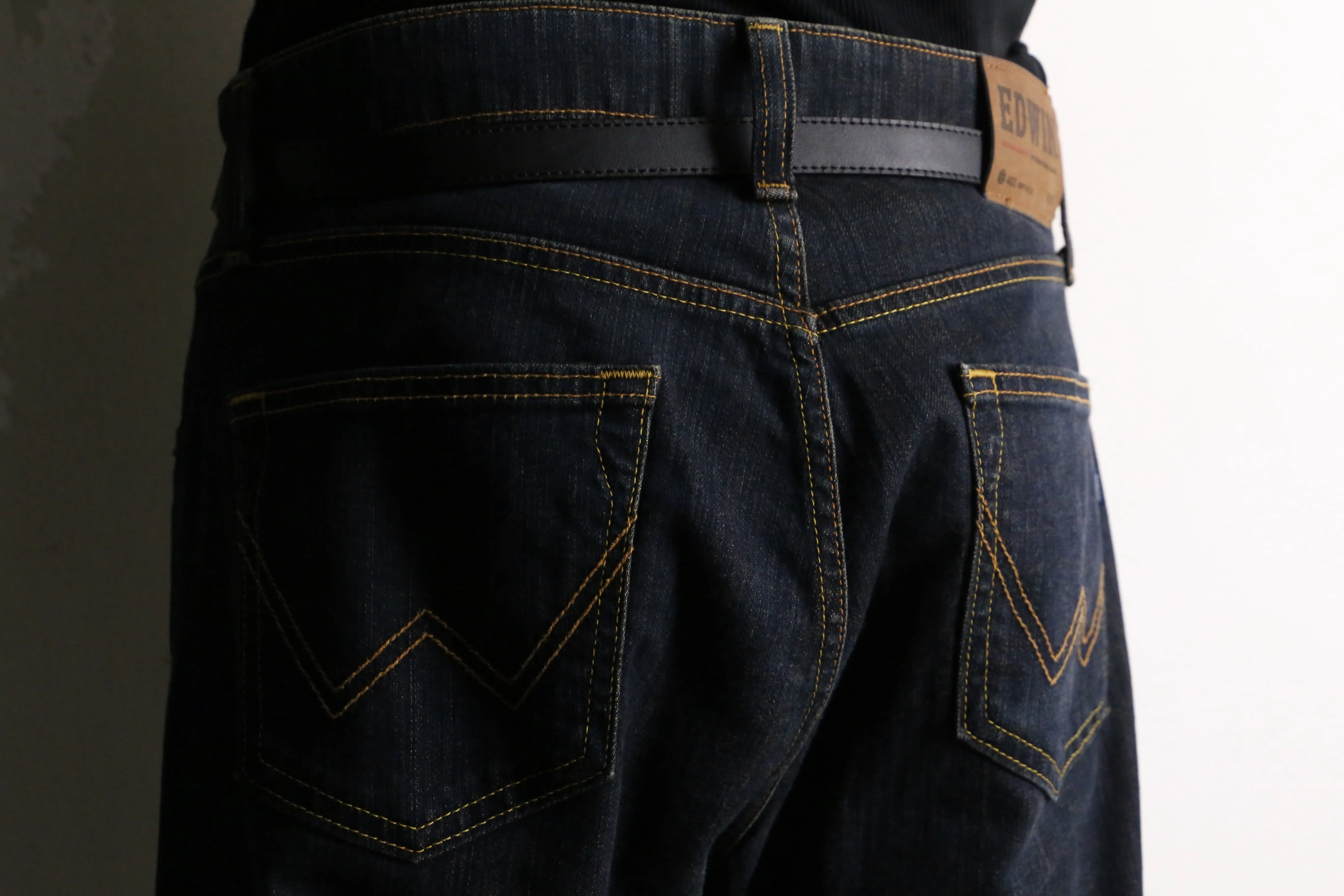 remake "再構築" beige×black docking wide flare denim