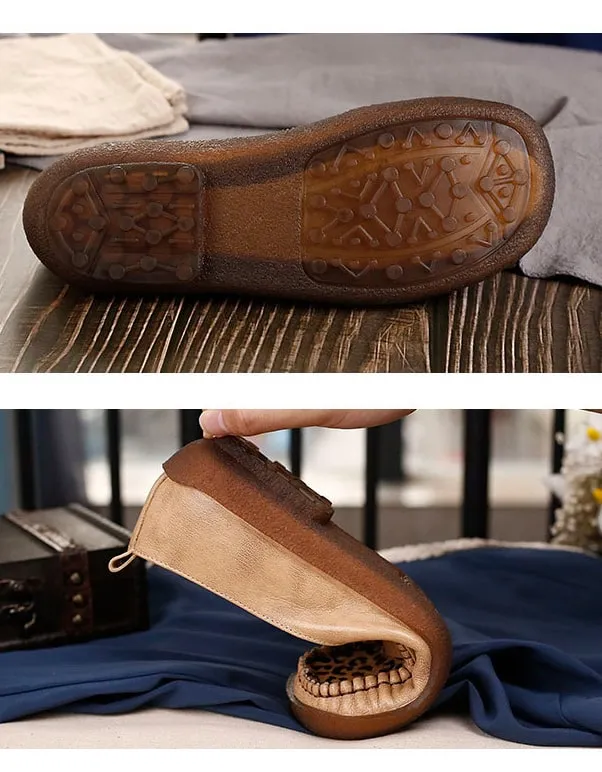 Retro Leather Leopard Flat Comfortable Loafers