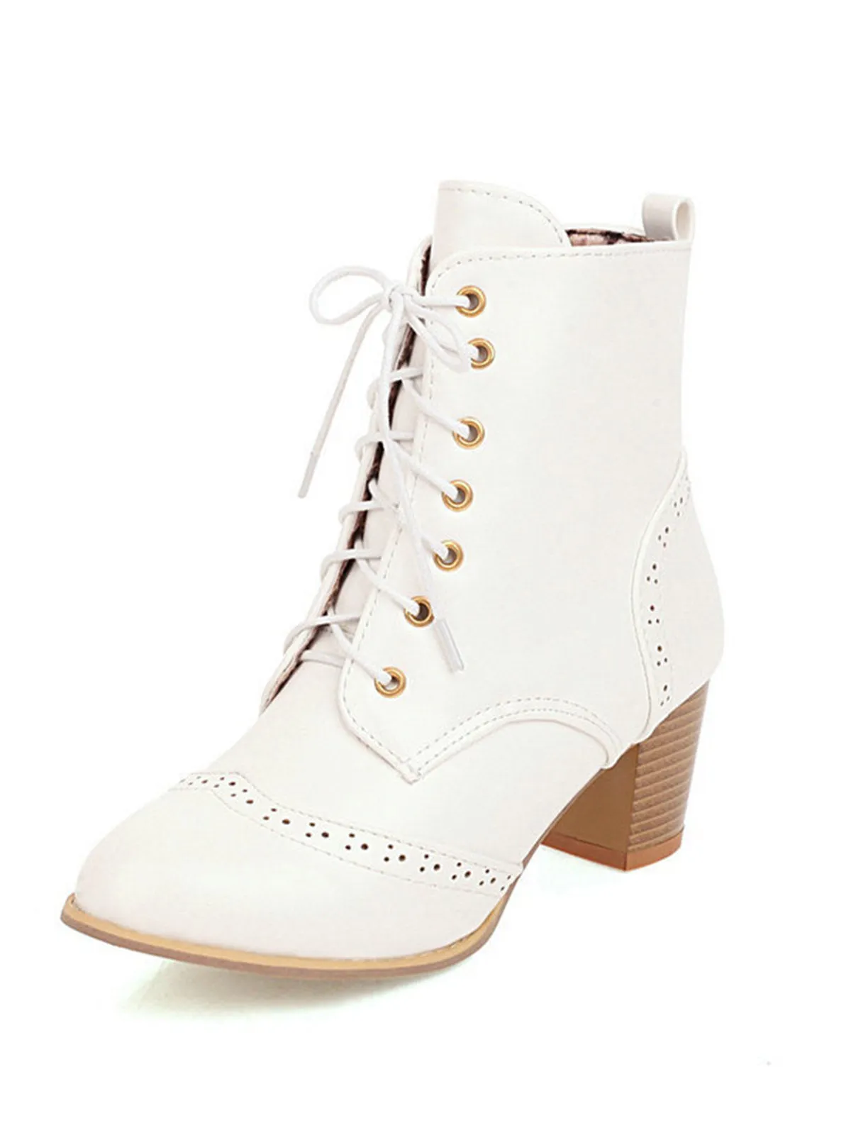 Retro Leather Medium Heel Lace-Up Combat Boots