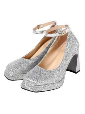 Retro Mary Jane Glitter Platform Chuny Heels