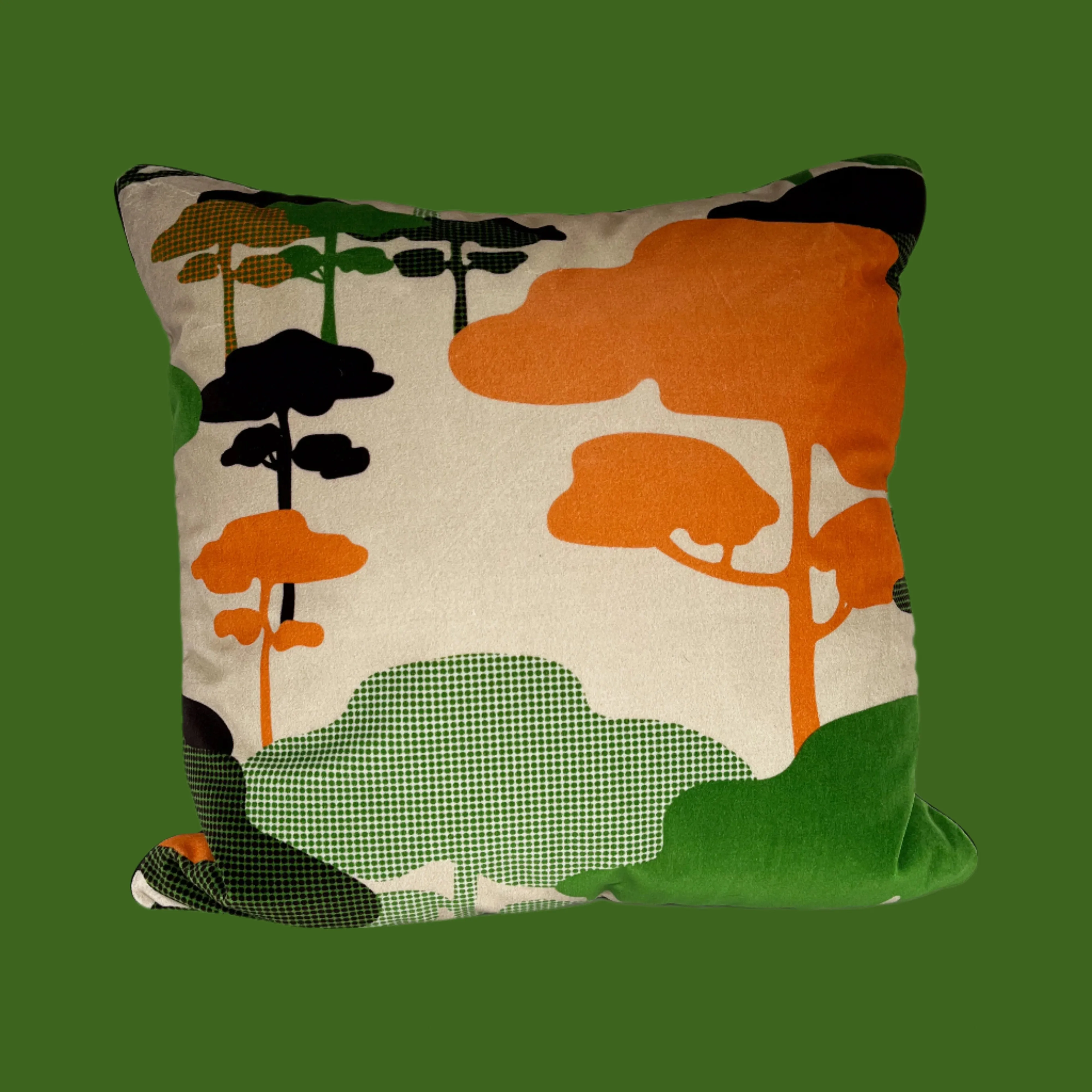 Retro Tree Velvet Cushion - Orange   Green