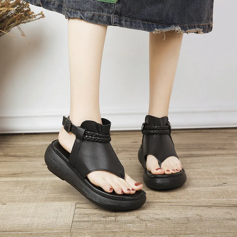 Retro Women Flip-Toe Platform Buckle Sandals | Gift Shoes