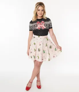 Retrolicious Pink & Christmas Tree Skater Skirt