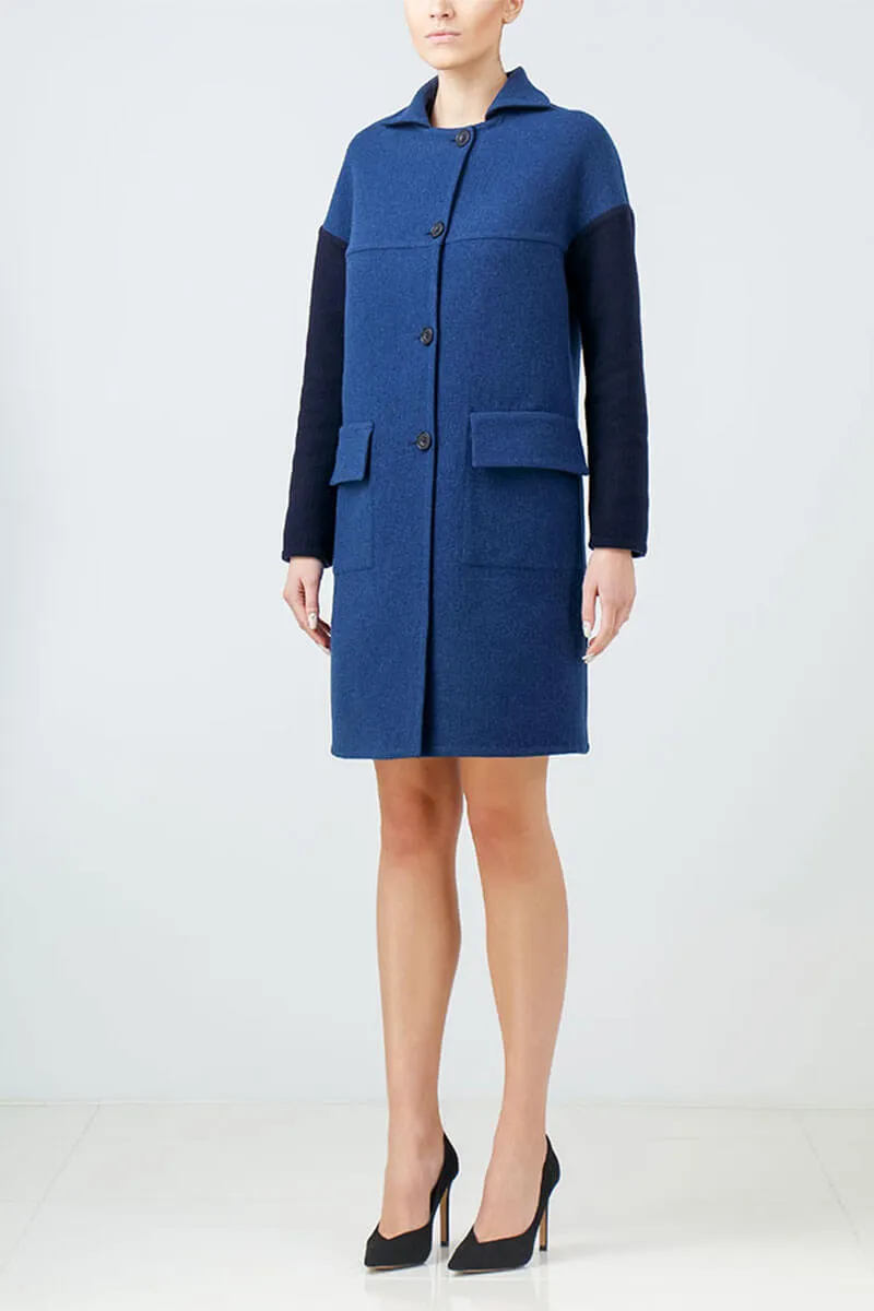 Reversible navy blue wool coat