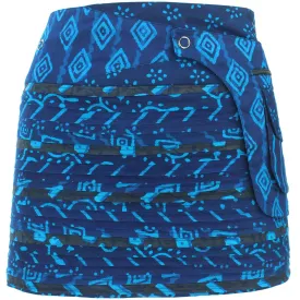 Reversible Popper Wrap Mini Skirt - Indigo Patch Strips / Indigo Stripe