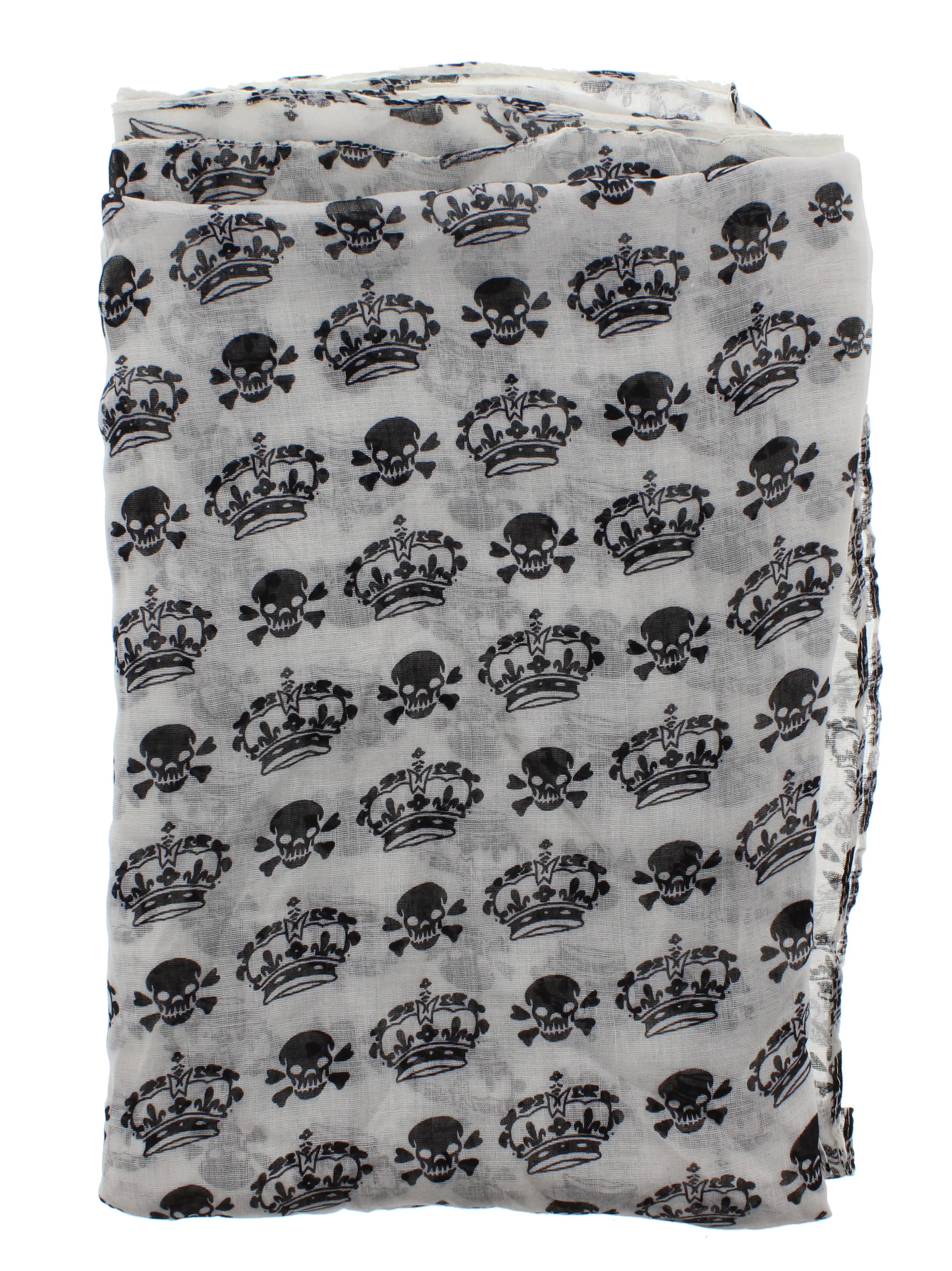 Reversible White Skull & Crown Print Scarf