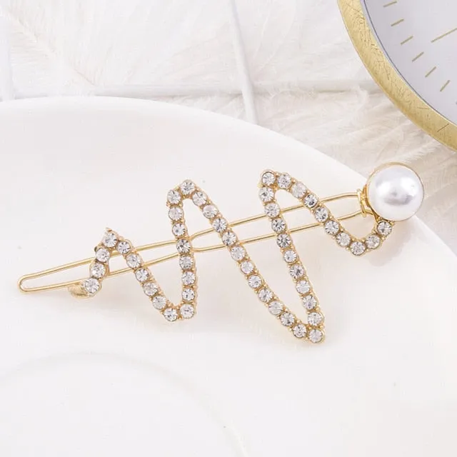 Rhinestone or Faux Pearl Hair Clip Barrettes for Ponytails