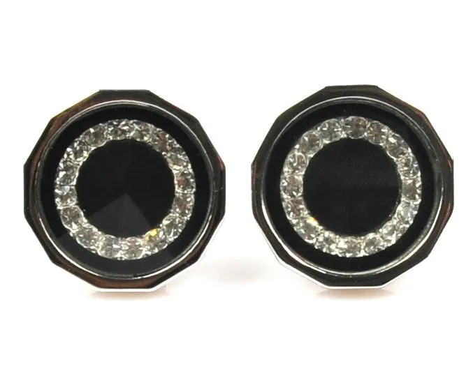 Rhinestone Platinum Plated black cufflinks