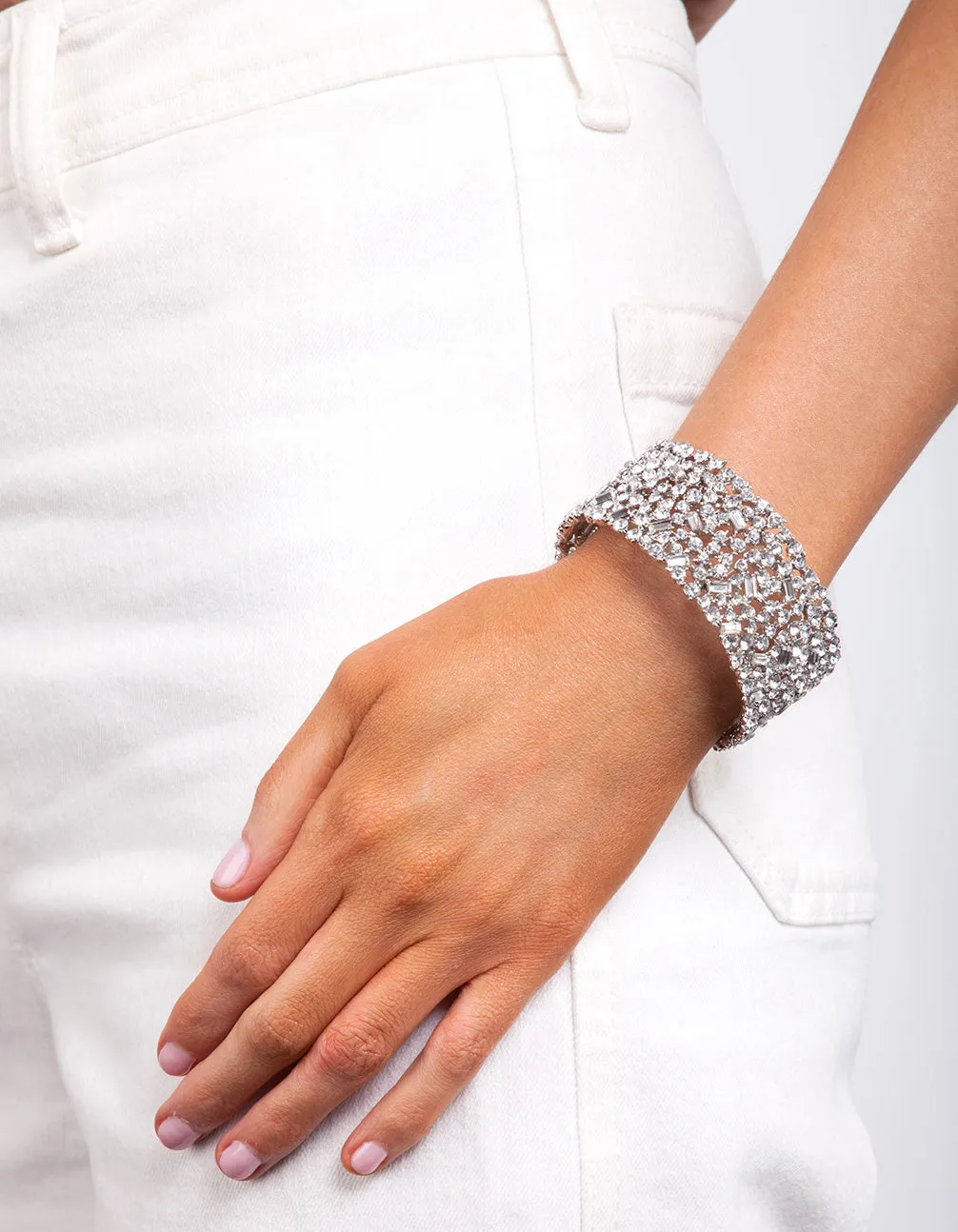 Rhodium Gem Embellished Bracelet