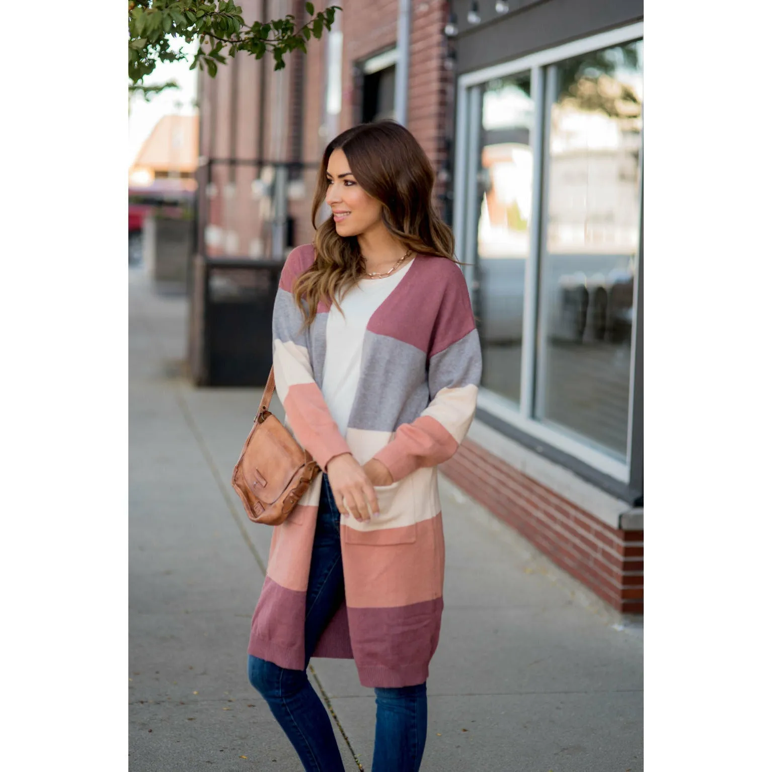 Ribbed Color Block Tunic Cardigan