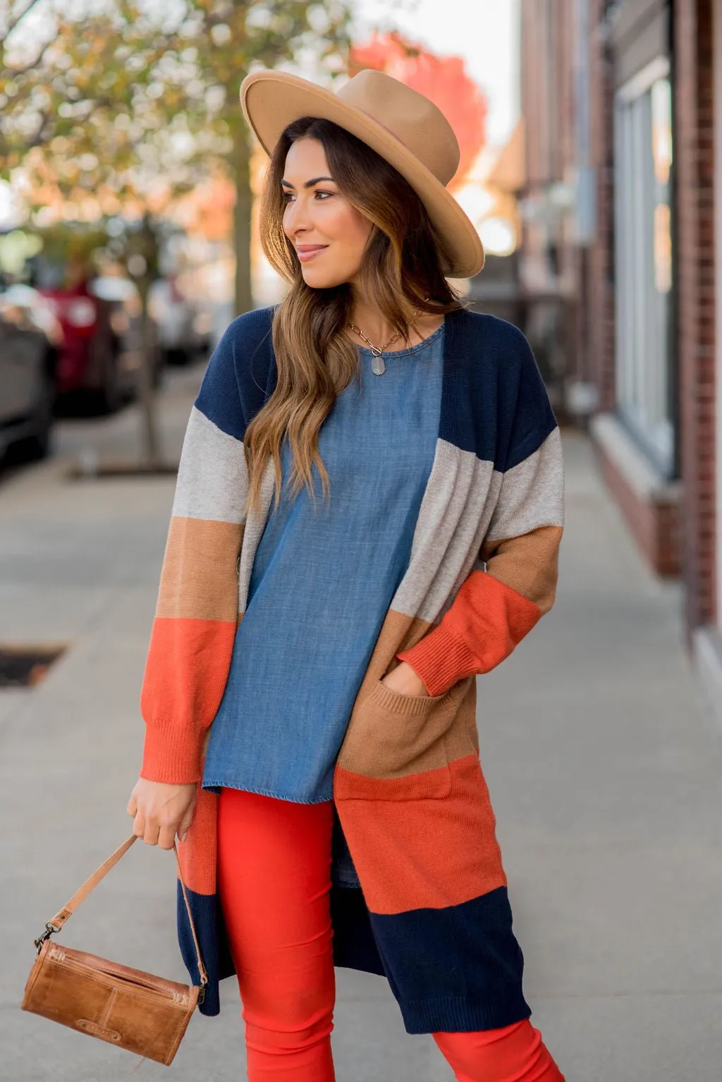 Ribbed Color Block Tunic Cardigan