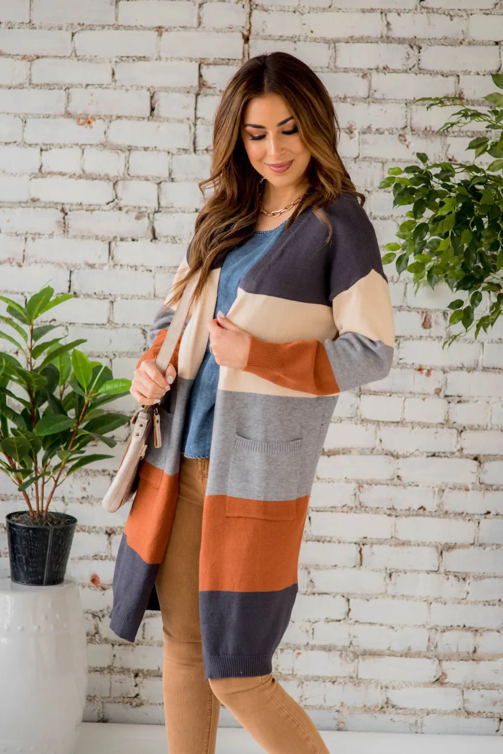 Ribbed Color Block Tunic Cardigan