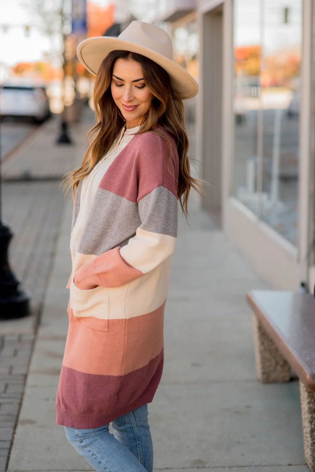 Ribbed Color Block Tunic Cardigan