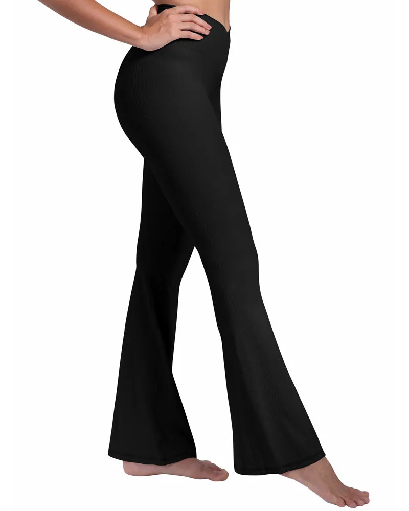 Ribbed Crossover Flared Leggings for Women