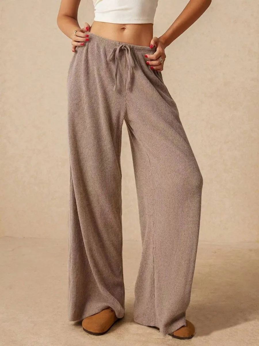 Ribbed Drawstring Wide Leg Pants