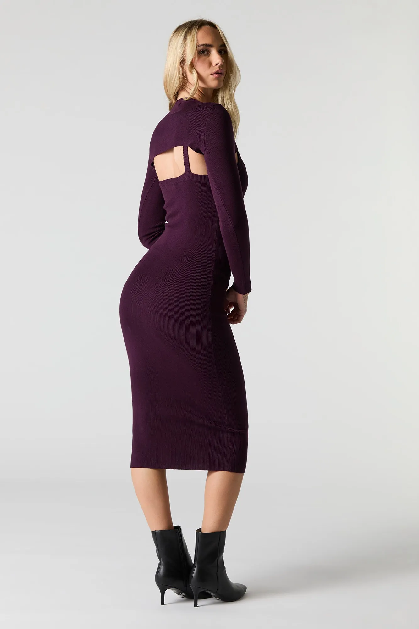 Ribbed Knit Midi Sweater Dress & Bolero 2 Piece Set