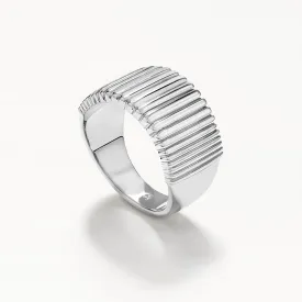 Ribbed Tapered Barrel Ring in Silver