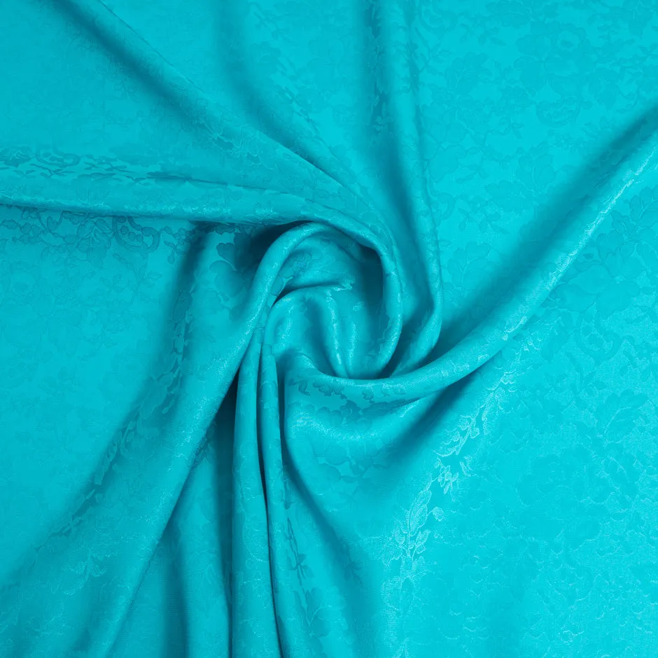 Rich Turquoise Floral Jacquard Pure Silk