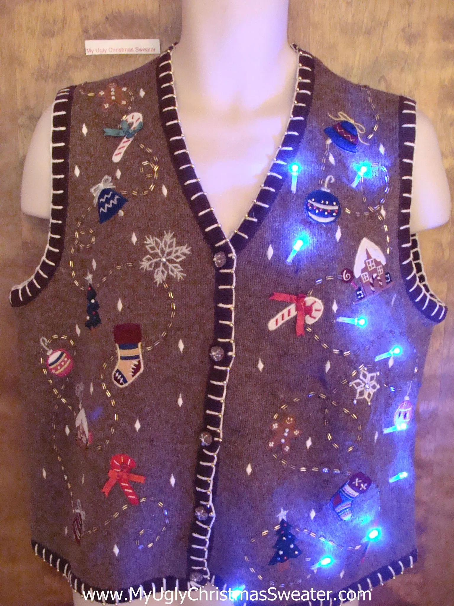 Ridiculous Brown Light Up Ugly Xmas Sweater Vest