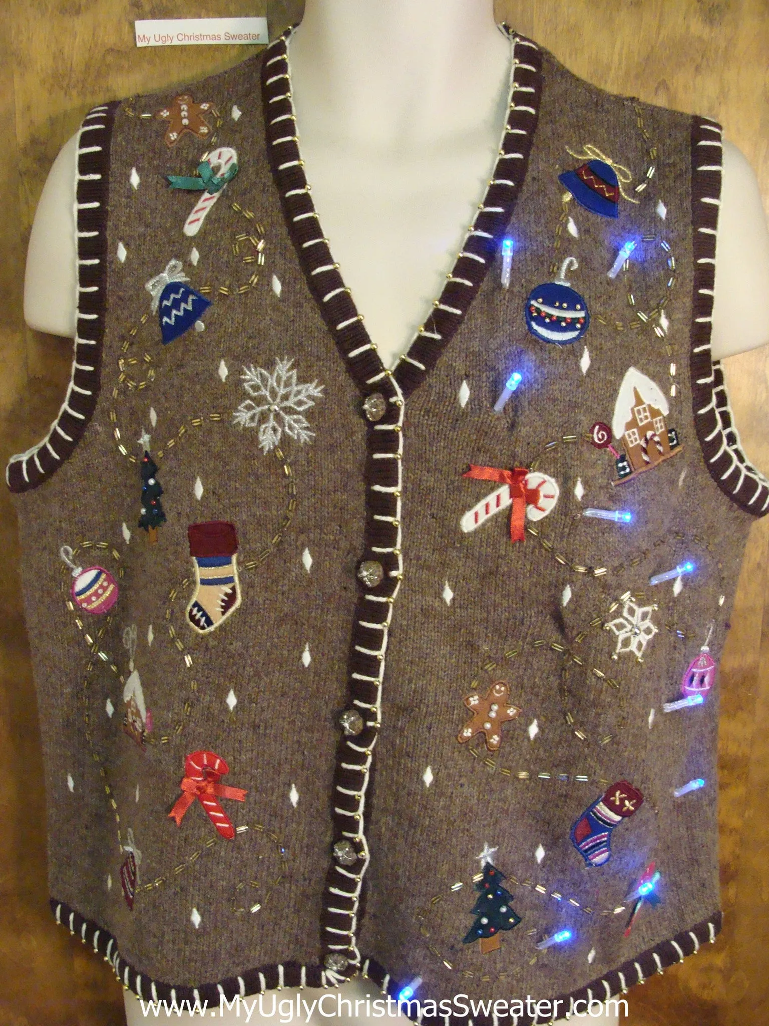 Ridiculous Brown Light Up Ugly Xmas Sweater Vest