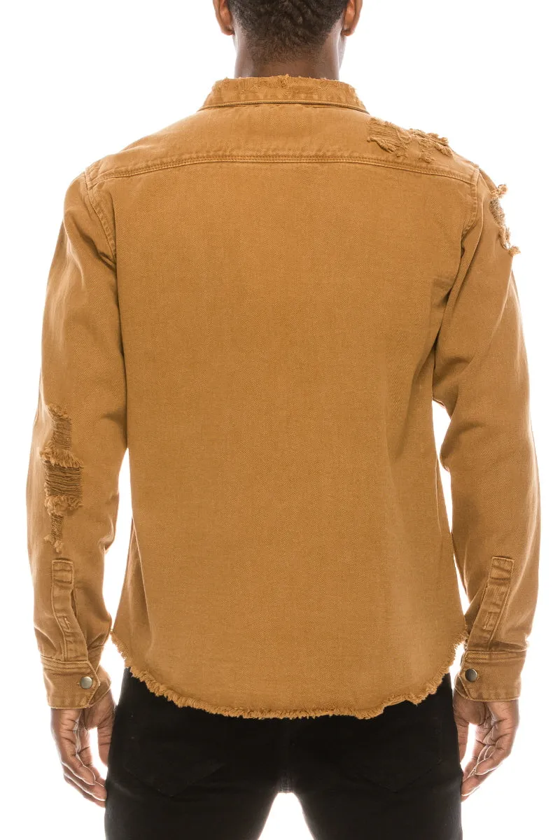 Ripped Denim Overshirt - Wheat