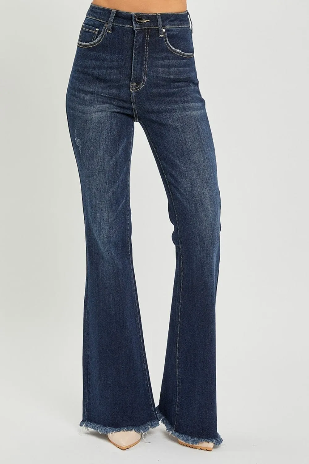 RISEN High Waist Raw Hem Flare Jeans