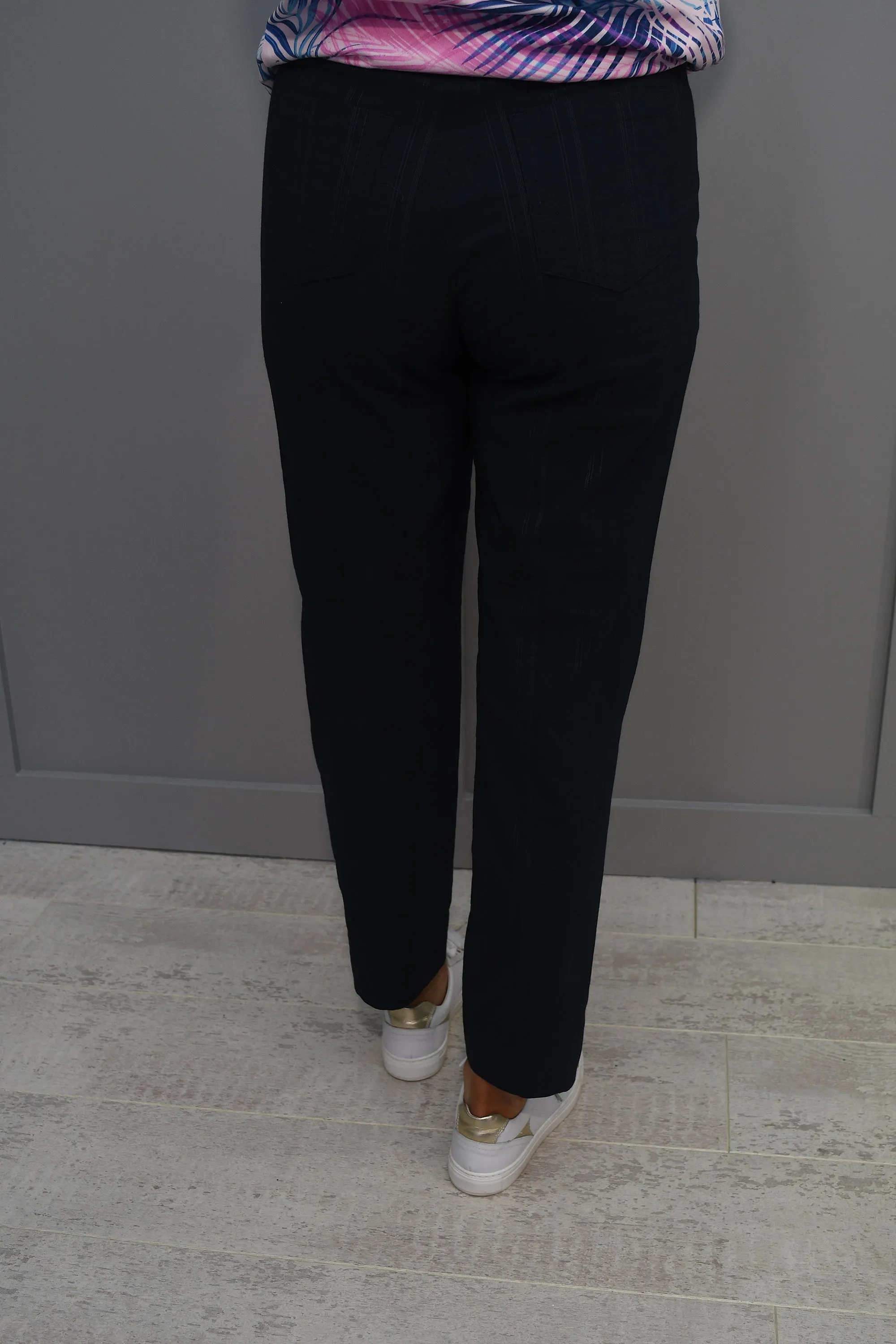 Robell Bella 09 Navy Seersucker Trousers - 52642 54554 69