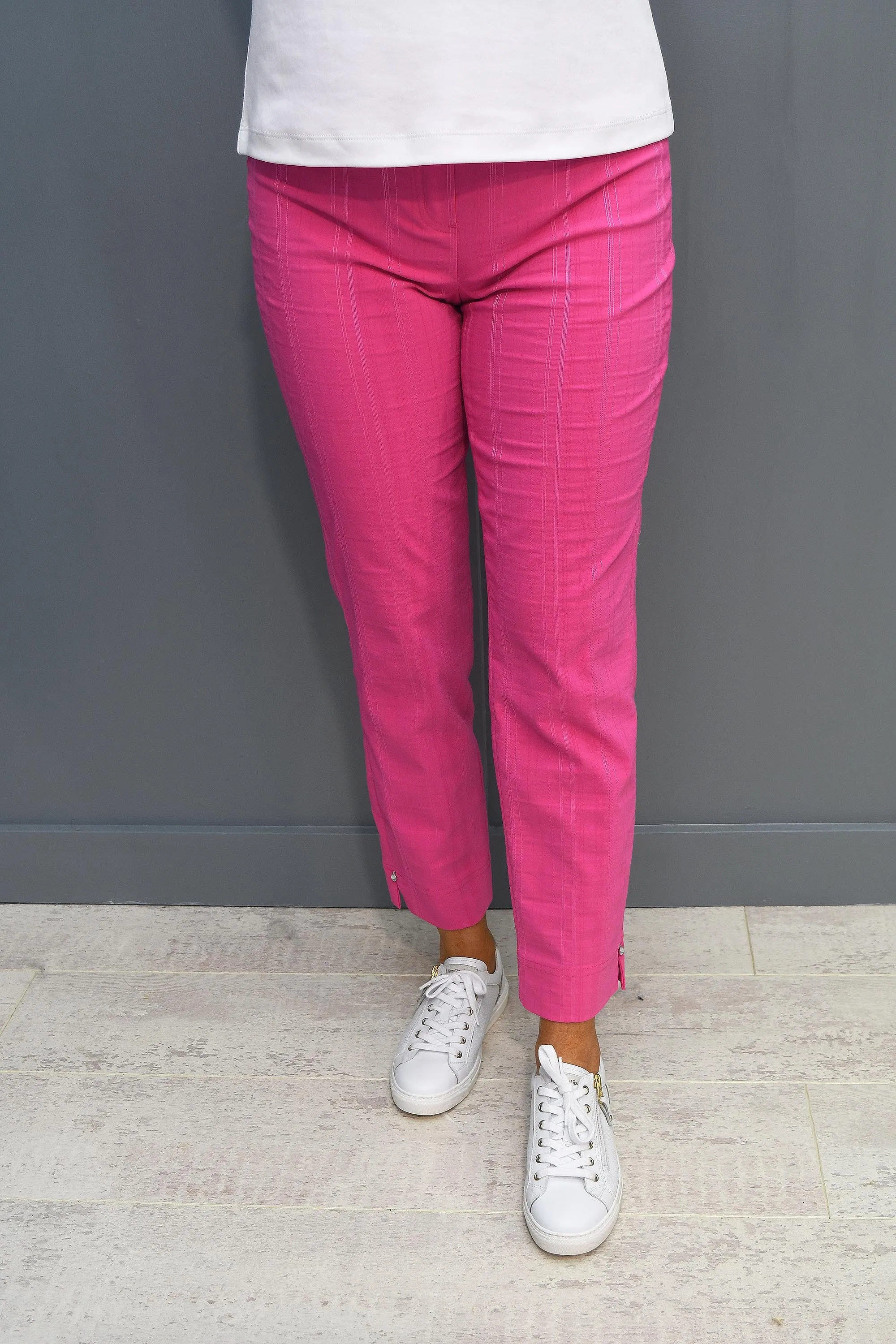 Robell Bella 09 Pink Seersucker Trousers - 52642 54554 433