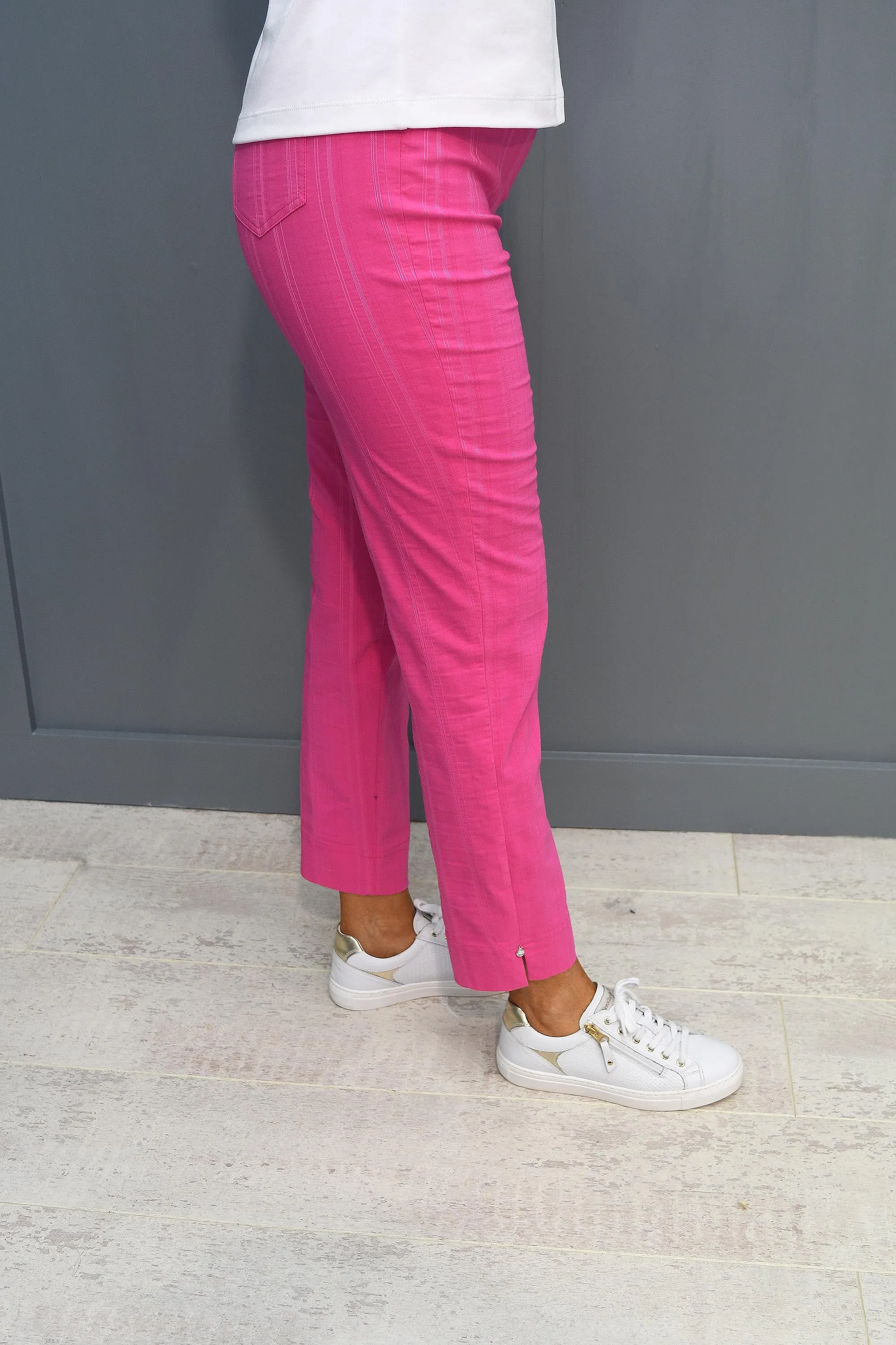 Robell Bella 09 Pink Seersucker Trousers - 52642 54554 433