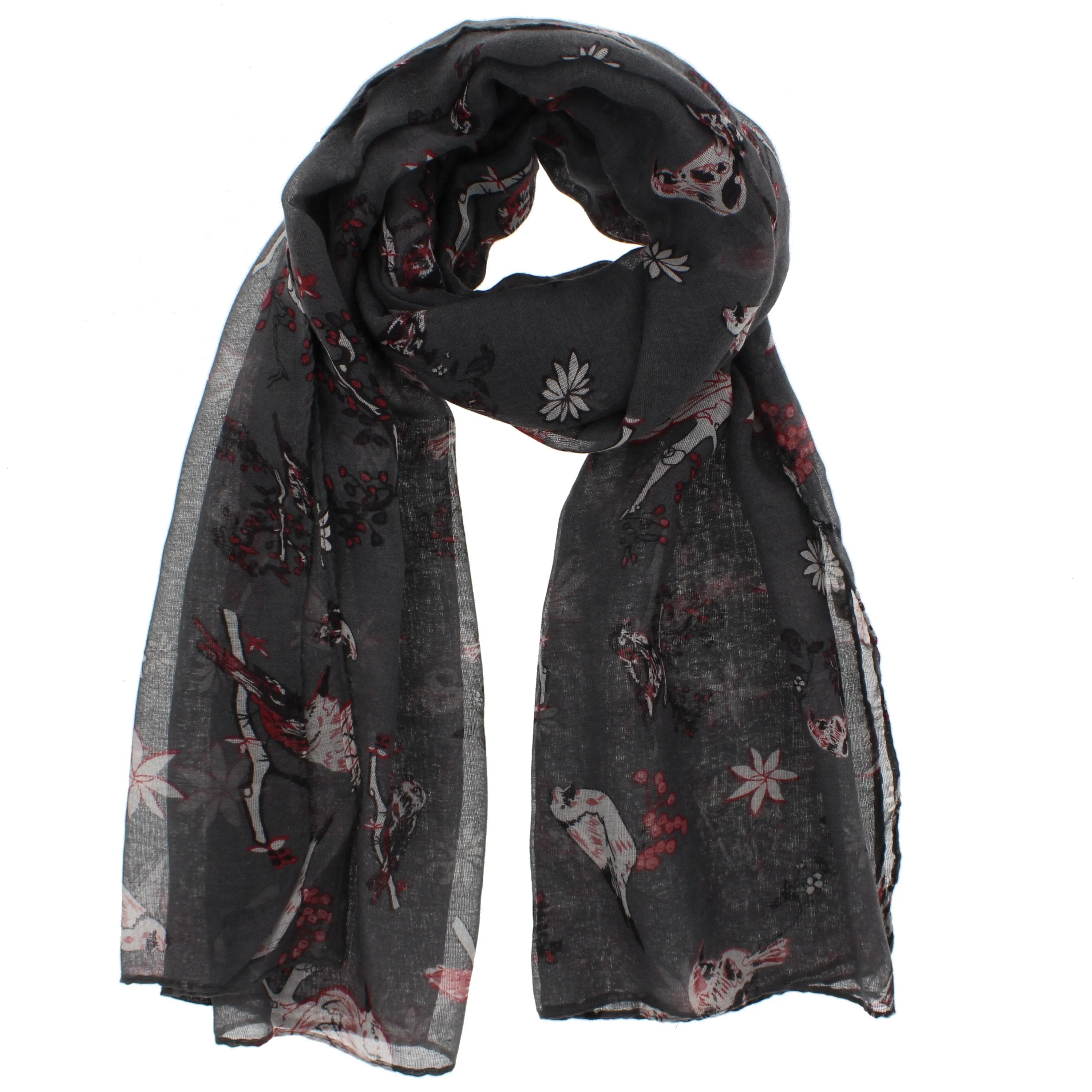 Robin & Flower Print Scarf