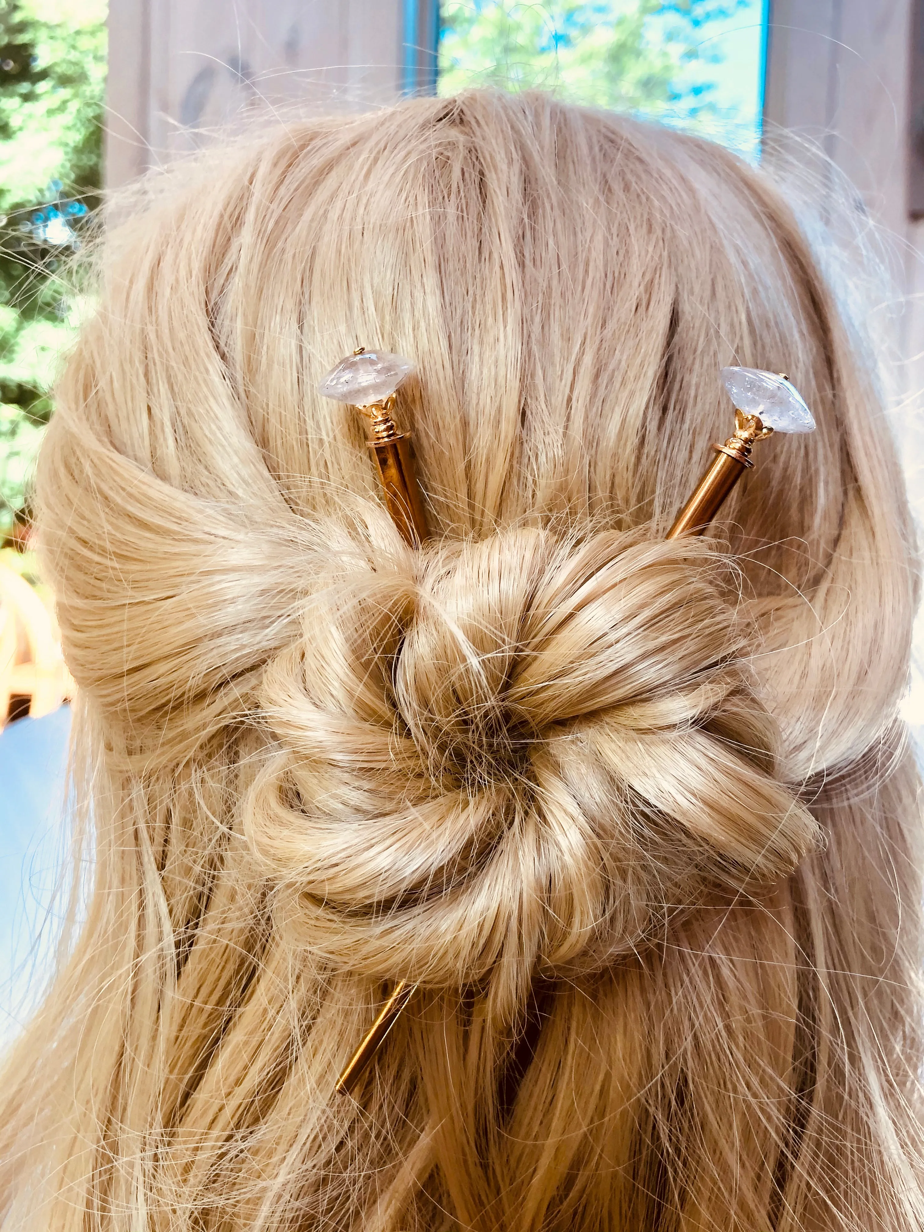 Rock Crystal Gemstone Hair Sticks, Luxury Bridal Hair Pins