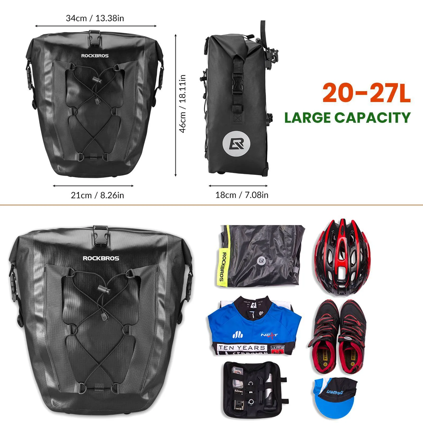 ROCKBROS 100 % wasserdichte Transporttaschen mit Netztasche 27L