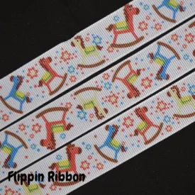 Rocking Horse Ribbon - 7/8 inch Printed Grosgrain